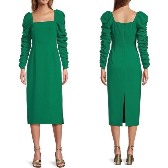 ANTONIO MELANI Dresses & Skirts - Antonio Melani Elena Crepe Square Neck Long Ruched Sleeve Midi Dress NWT